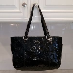 Coach Black Signature Patent Leather EW Tote